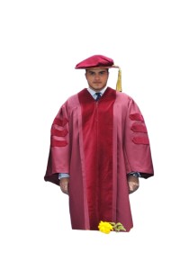 製造紅色博士畢業袍  香港科技大學  HKUST  榮譽博士  金色流蘇博士帽  金絲絨色帶   想大學校董/教授袍  DA603